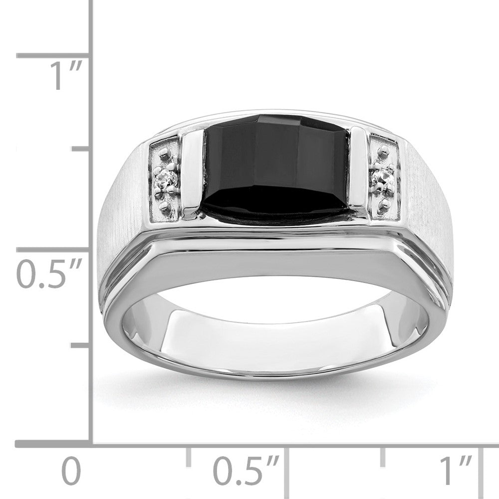 14k White Gold Polished & Satin Onyx & Real Diamond Mens Ring