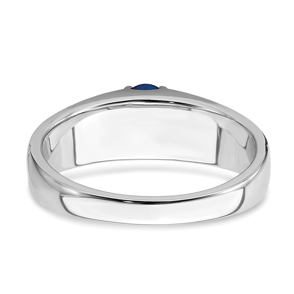 14K White Gold Polished & Satin Sapphire & Real Diamond Mens Ring