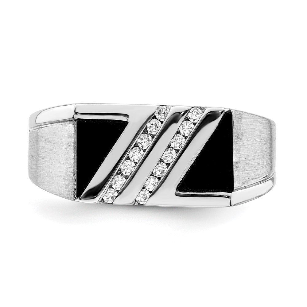 14k White Gold Polished & Satin Onyx & Real Diamond Mens Ring