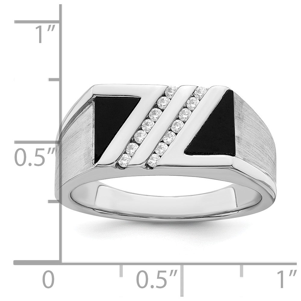 14k White Gold Polished & Satin Onyx & Real Diamond Mens Ring