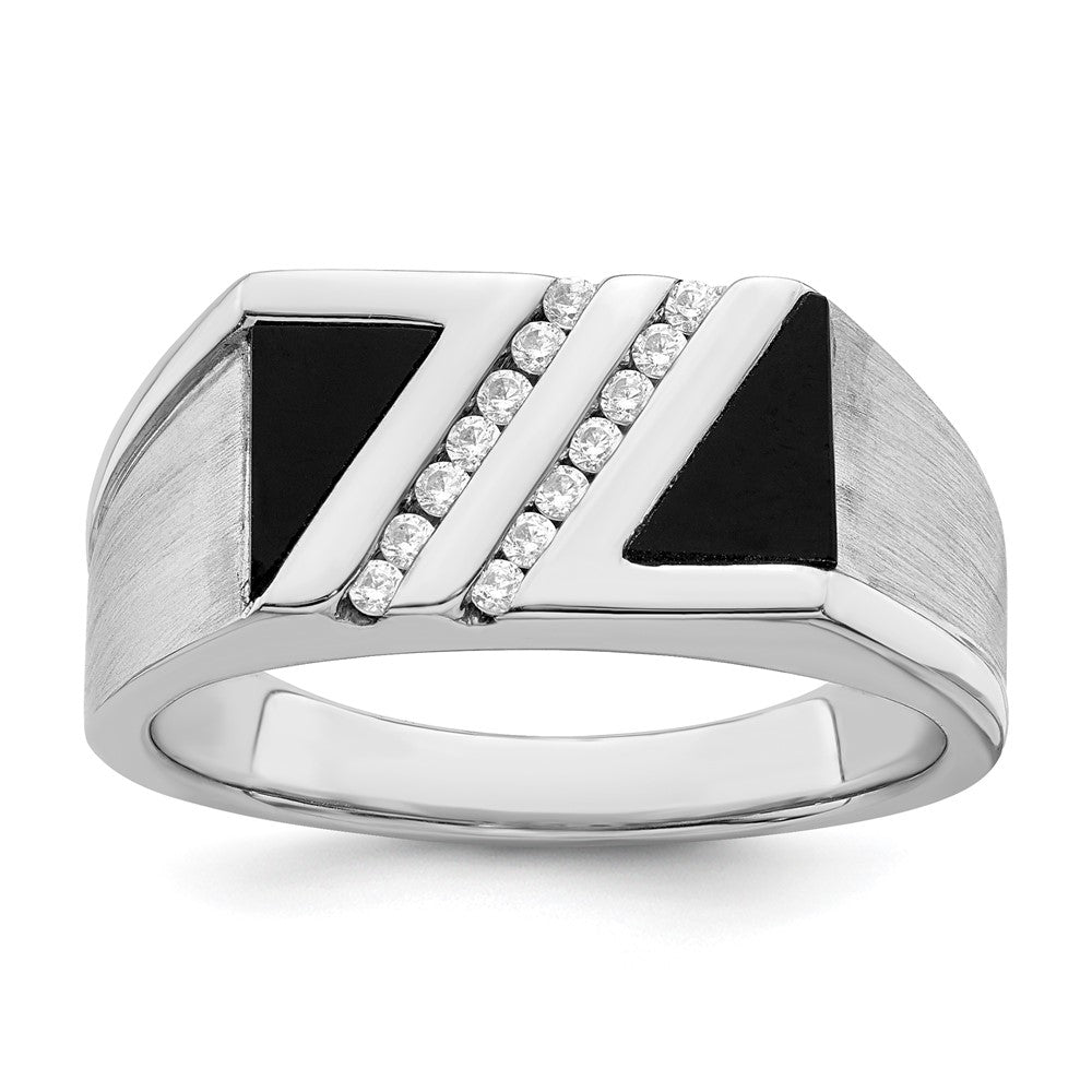 14k White Gold Polished & Satin Onyx & Real Diamond Mens Ring