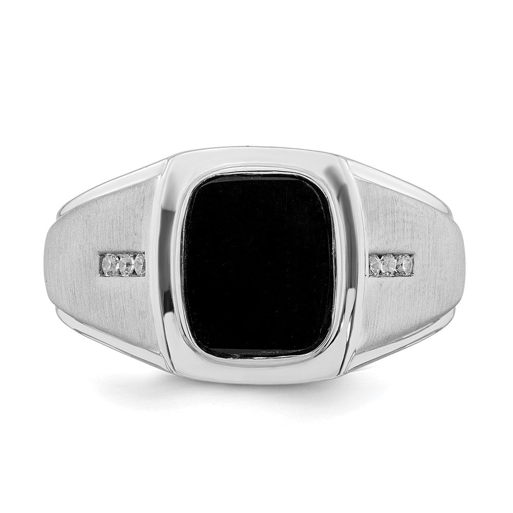 14k White Gold Polished & Satin Onyx & Real Diamond Mens Ring