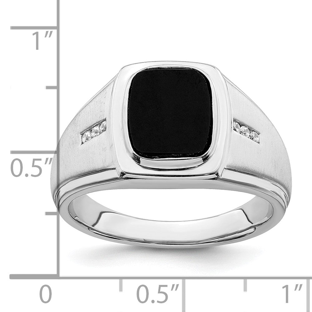 14k White Gold Polished & Satin Onyx & Real Diamond Mens Ring