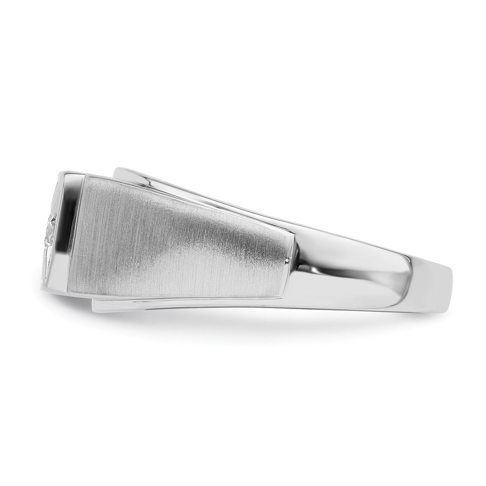 14k White Gold Polished & Satin Real Diamond Mens Ring