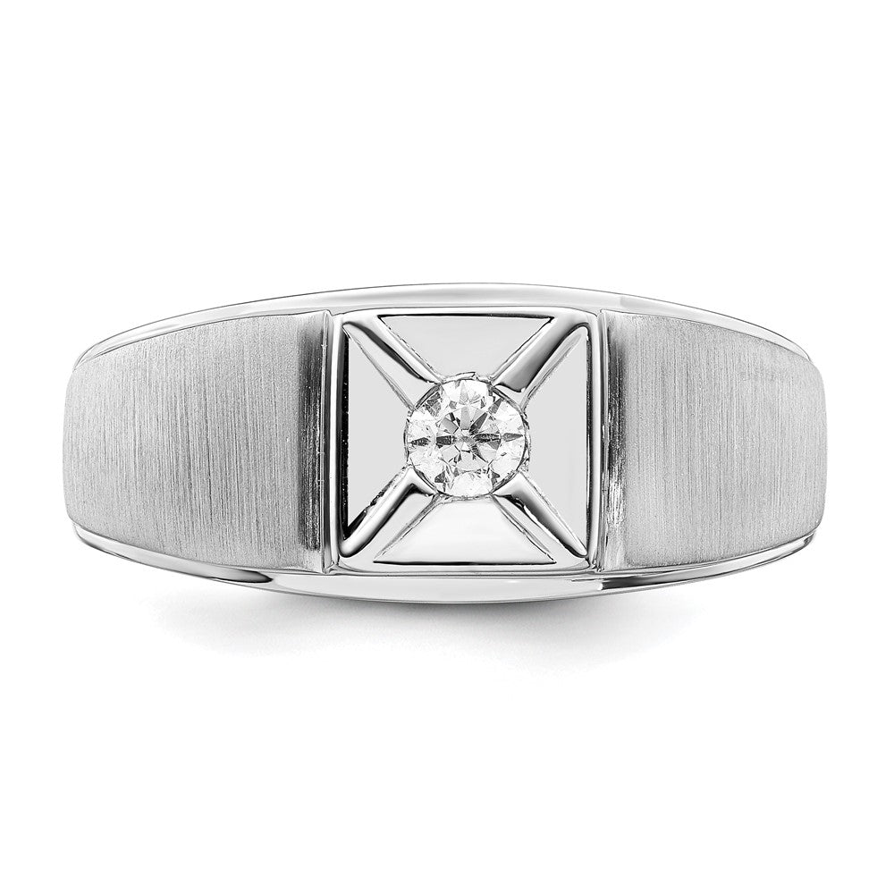 14k White Gold Polished & Satin Real Diamond Mens Ring