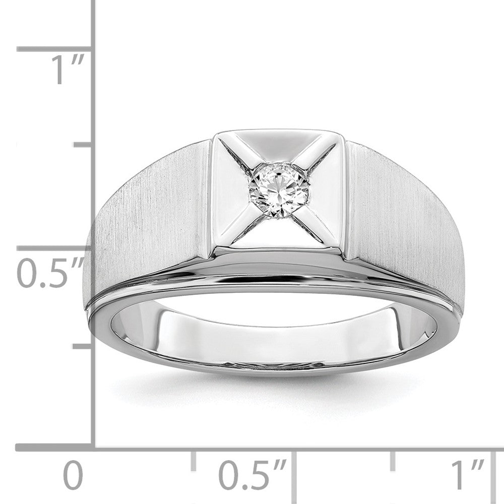 14k White Gold Polished & Satin Real Diamond Mens Ring