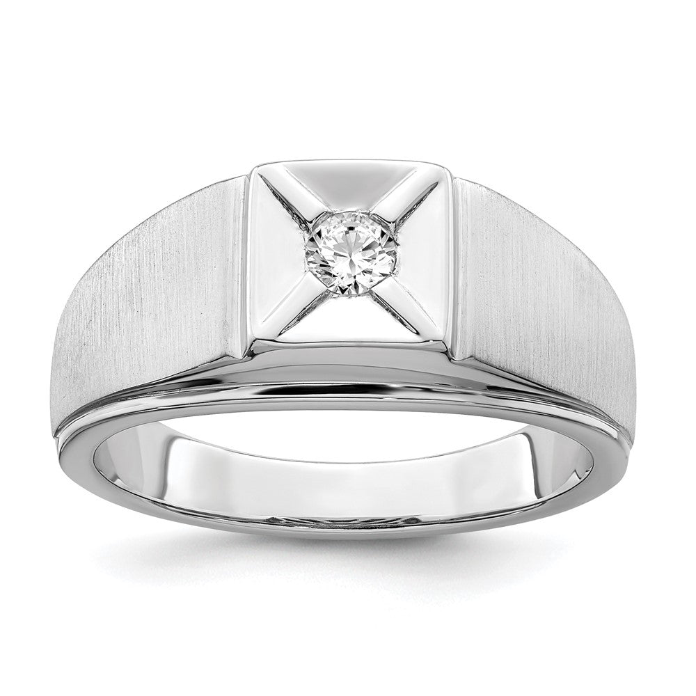 14k White Gold Polished & Satin Real Diamond Mens Ring