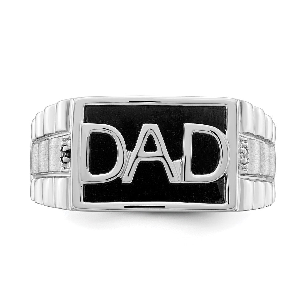 14k White Gold Polished & Satin Onyx & Real Diamond DAD Mens Ring