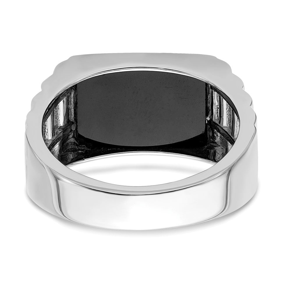 14k White Gold Polished & Satin Onyx & Real Diamond DAD Mens Ring