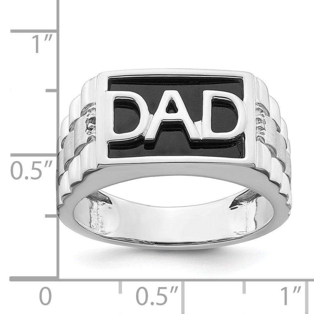 14k White Gold Polished & Satin Onyx & Real Diamond DAD Mens Ring