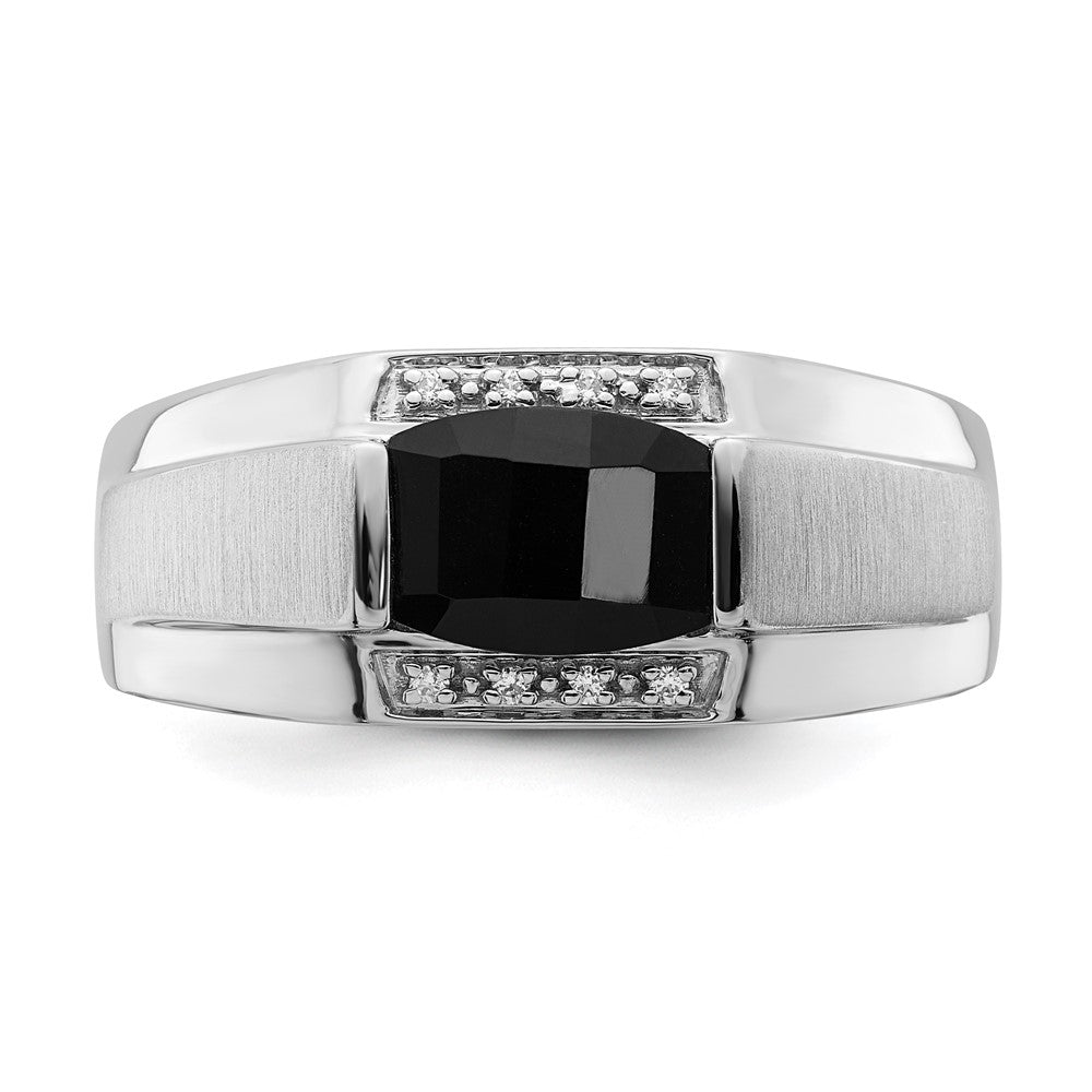 14k White Gold Polished & Satin Onyx & Real Diamond Mens Ring