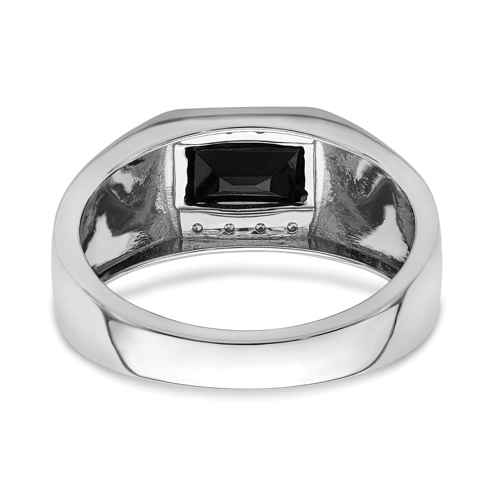 14k White Gold Polished & Satin Onyx & Real Diamond Mens Ring