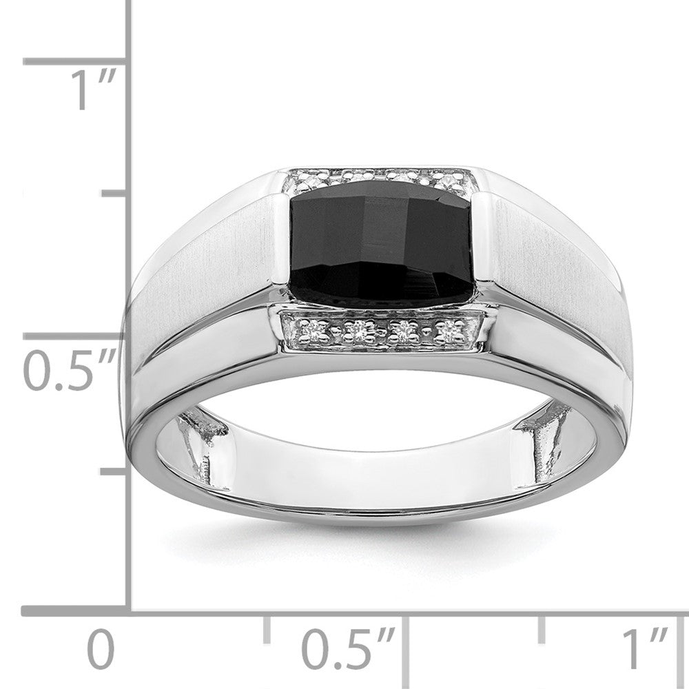 14k White Gold Polished & Satin Onyx & Real Diamond Mens Ring