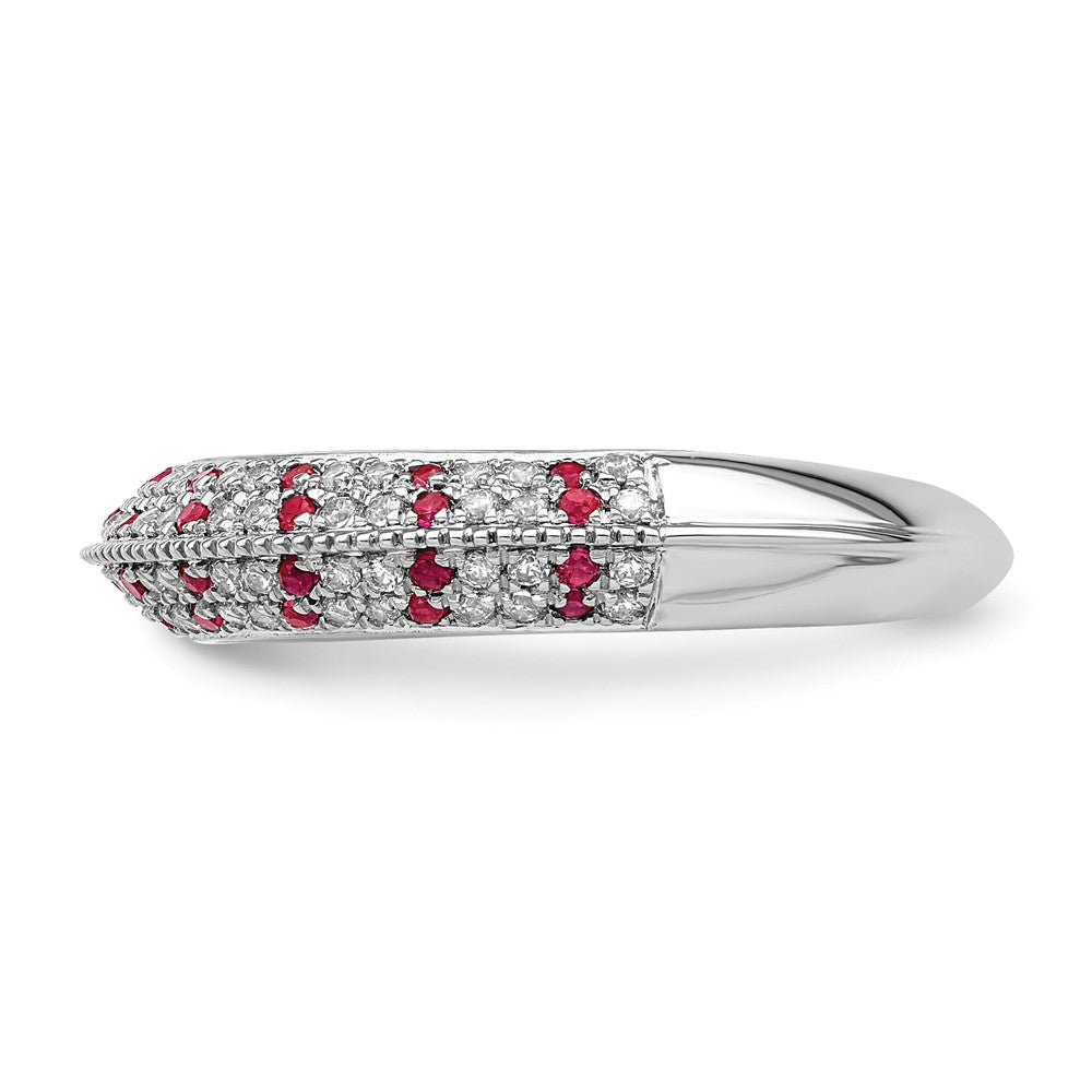 14k White Gold Polished Ruby and Real Diamond Ring