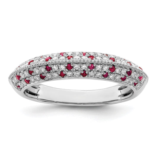 14k White Gold Polished Ruby and Real Diamond Ring