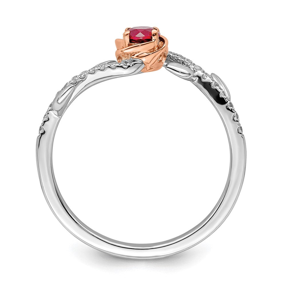 14k Two-Tone Gold Polished Rose Ruby and Real Diamond Ring