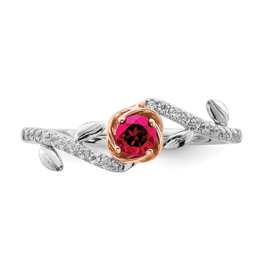 14k Two-Tone Gold Polished Rose Ruby and Real Diamond Ring