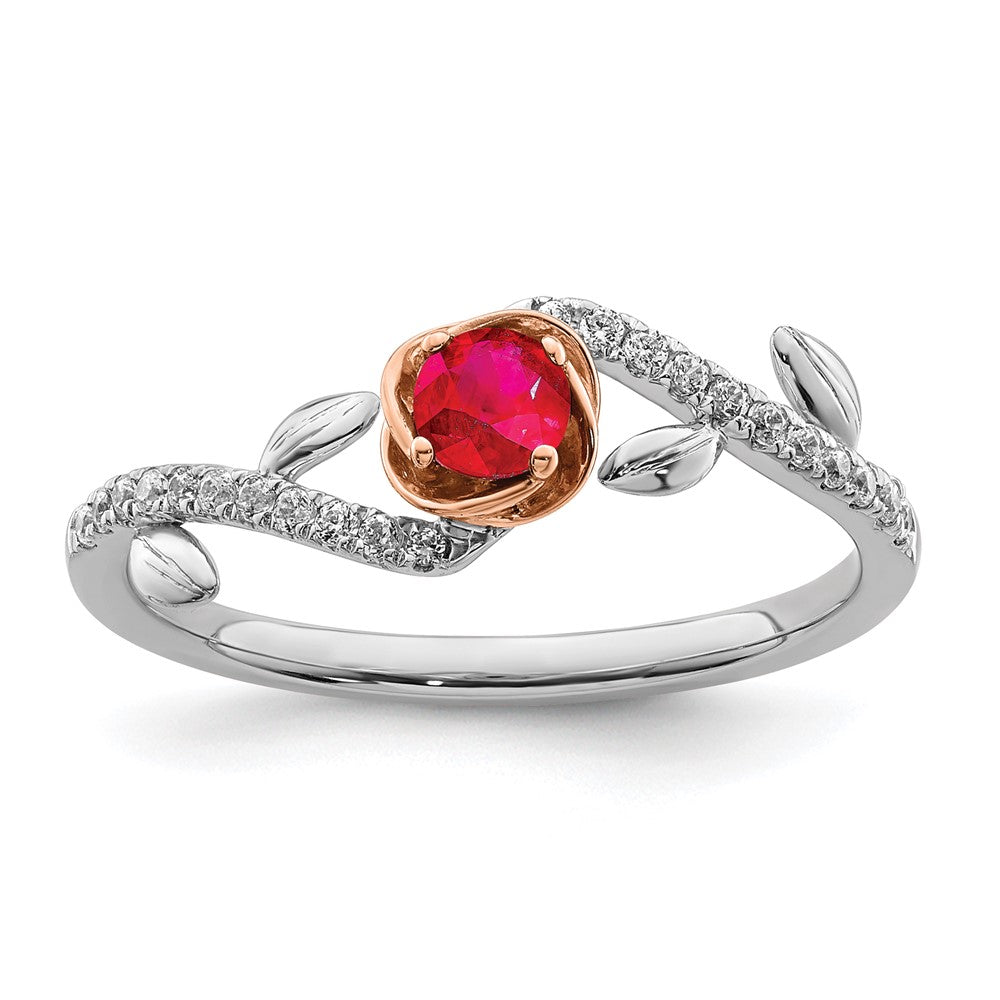 14k Two-Tone Gold Polished Rose Ruby and Real Diamond Ring