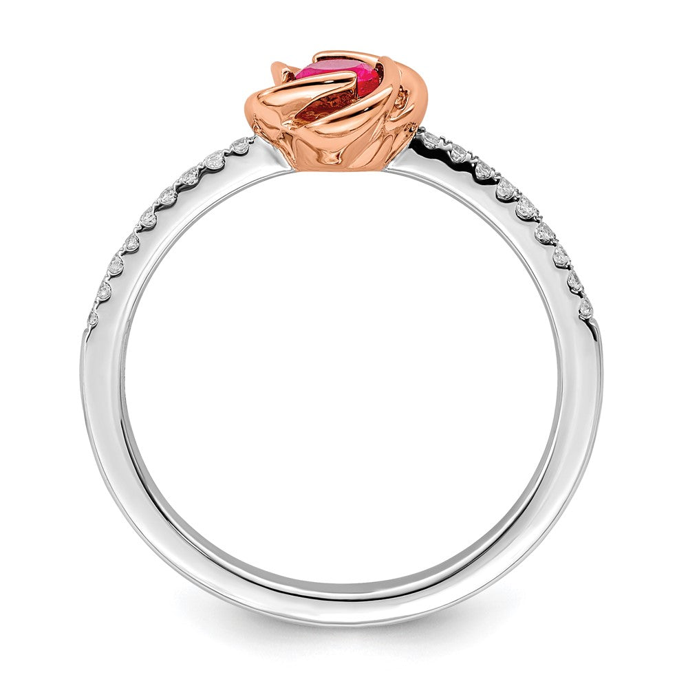 14k Two-Tone Gold Polished Rose Ruby and Real Diamond Ring