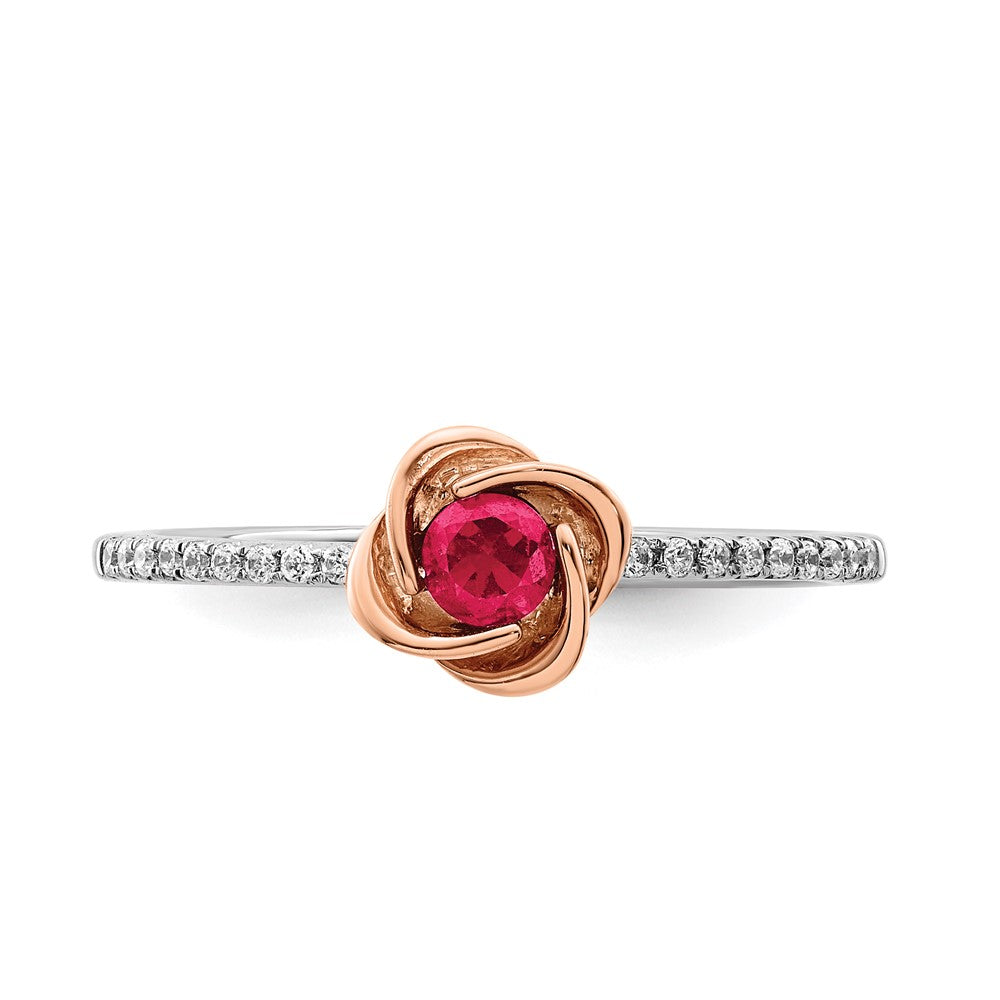 14k Two-Tone Gold Polished Rose Ruby and Real Diamond Ring