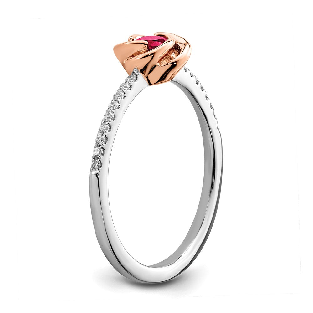 14k Two-Tone Gold Polished Rose Ruby and Real Diamond Ring