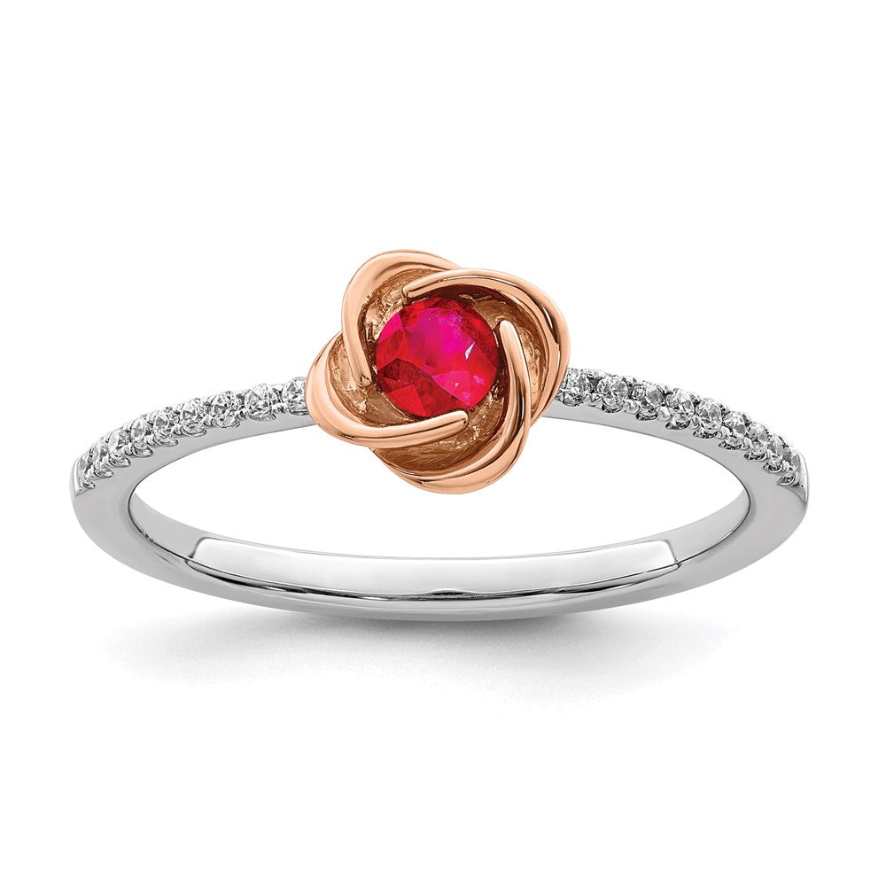 14k Two-Tone Gold Polished Rose Ruby and Real Diamond Ring