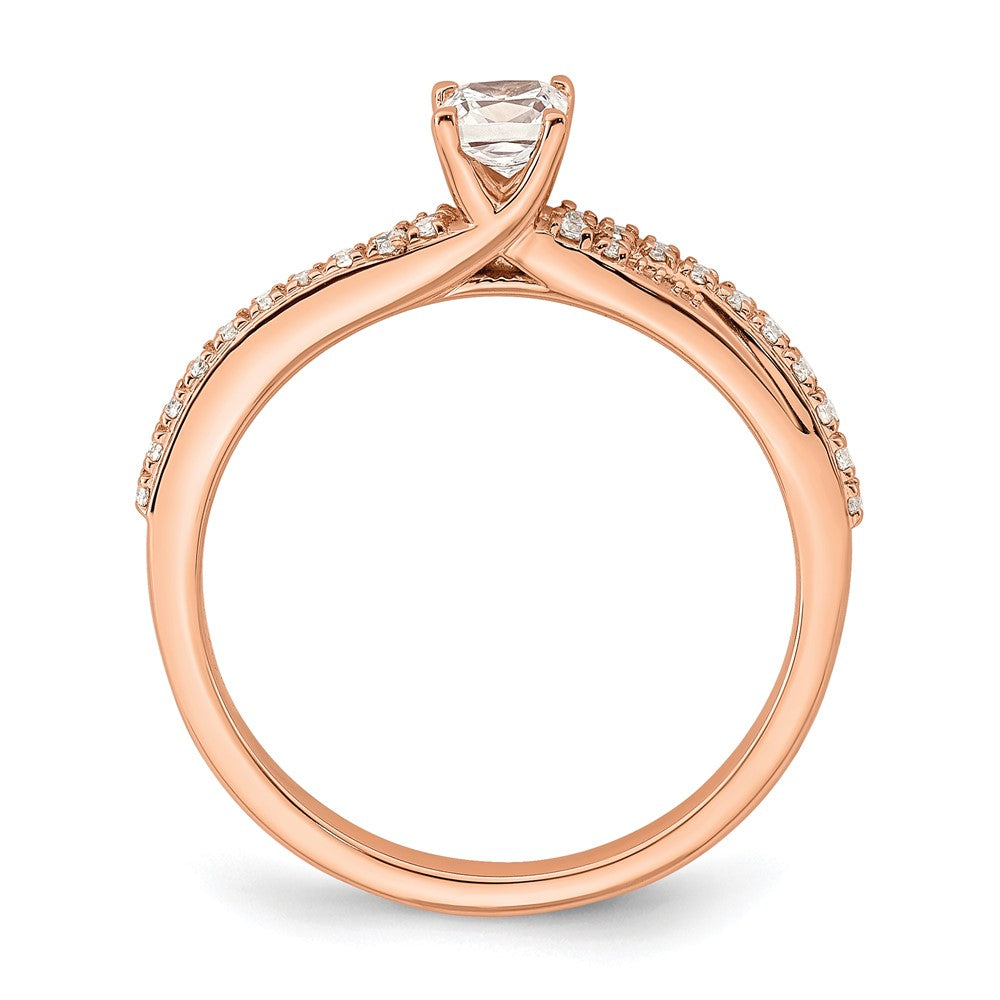 0.33ct. CZ Solid Real 14K Rose Gold Polish Complete Cushion Dia. Engagement Ring