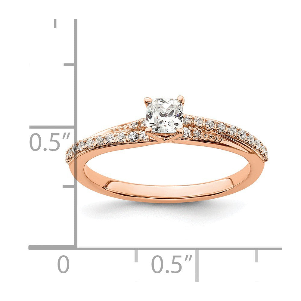 0.33ct. CZ Solid Real 14K Rose Gold Polish Complete Cushion Dia. Engagement Ring