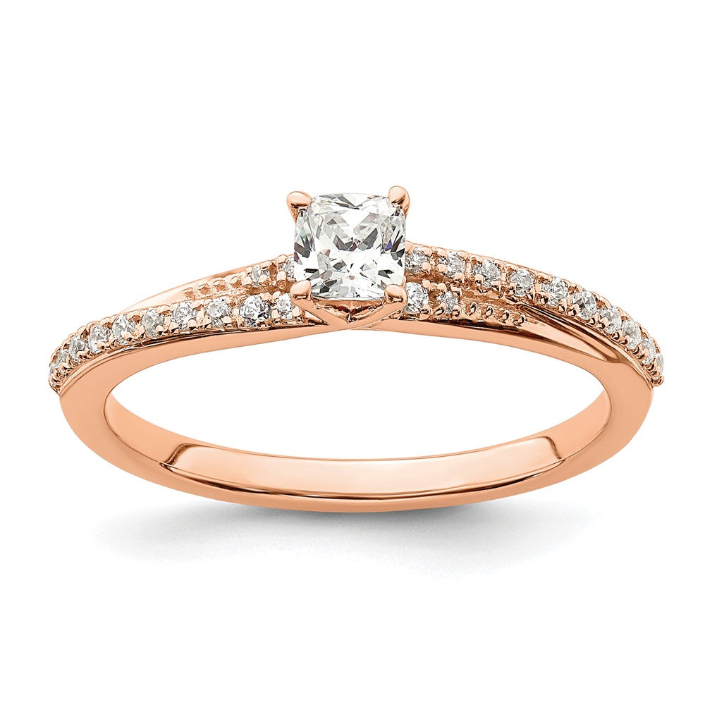 0.33ct. CZ Solid Real 14K Rose Gold Polish Complete Cushion Dia. Engagement Ring