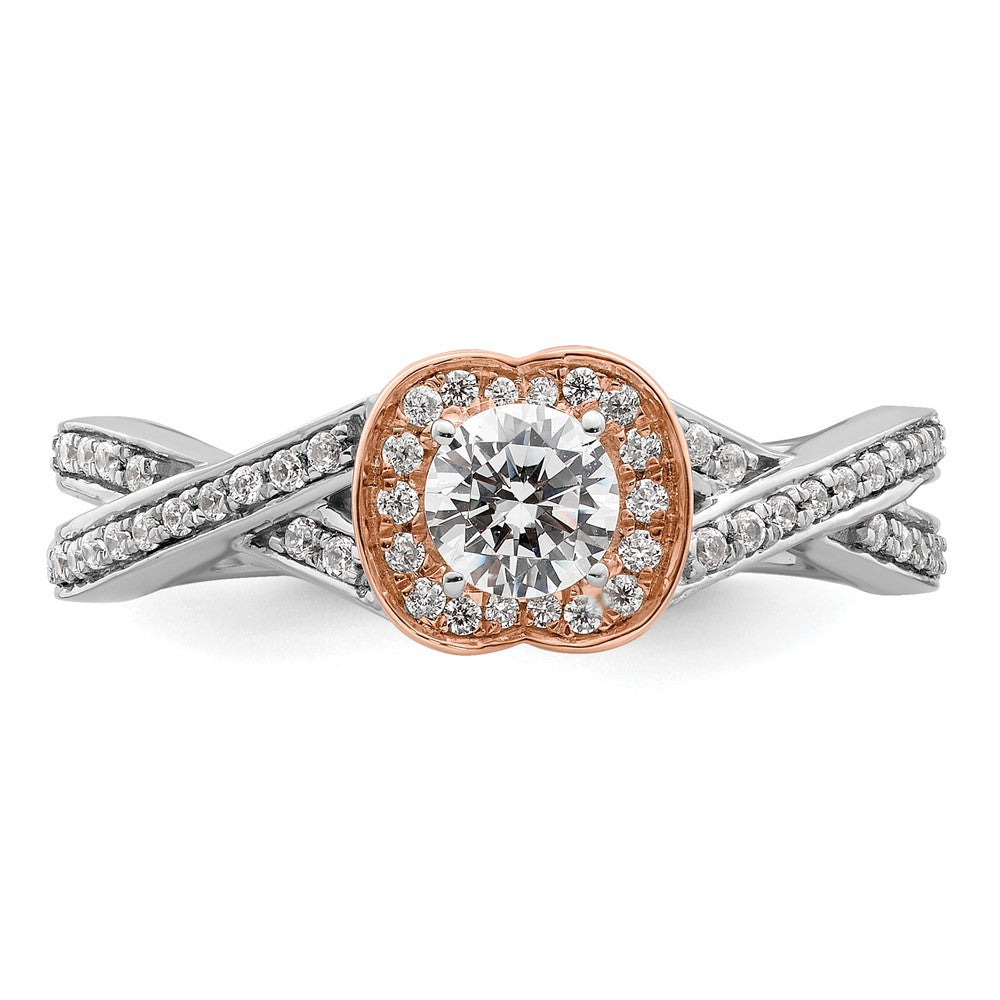 0.33ct. CZ Solid Real 14k White & Rose Gold Polish Complete Round Eng Ring