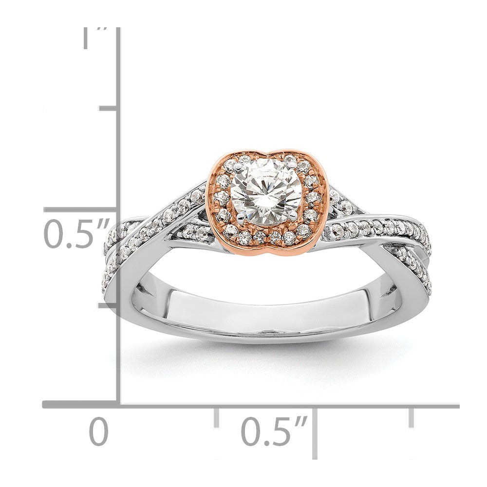 0.33ct. CZ Solid Real 14k White & Rose Gold Polish Complete Round Eng Ring