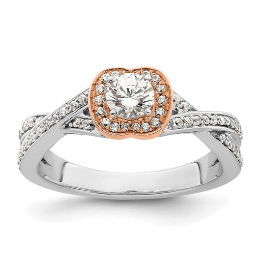 0.33ct. CZ Solid Real 14k White & Rose Gold Polish Complete Round Eng Ring