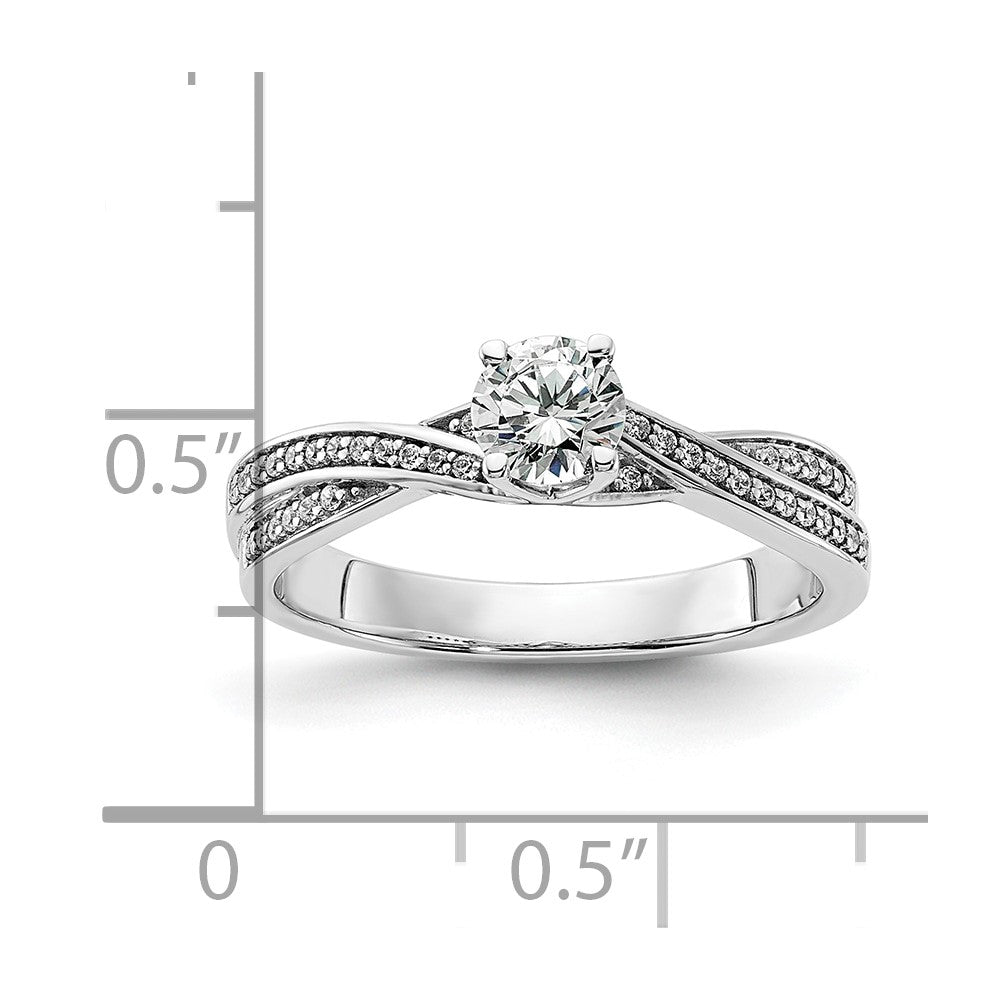 0.40ct. CZ Solid Real 14k White Gold Round Complete By-Pass Engagement Ring