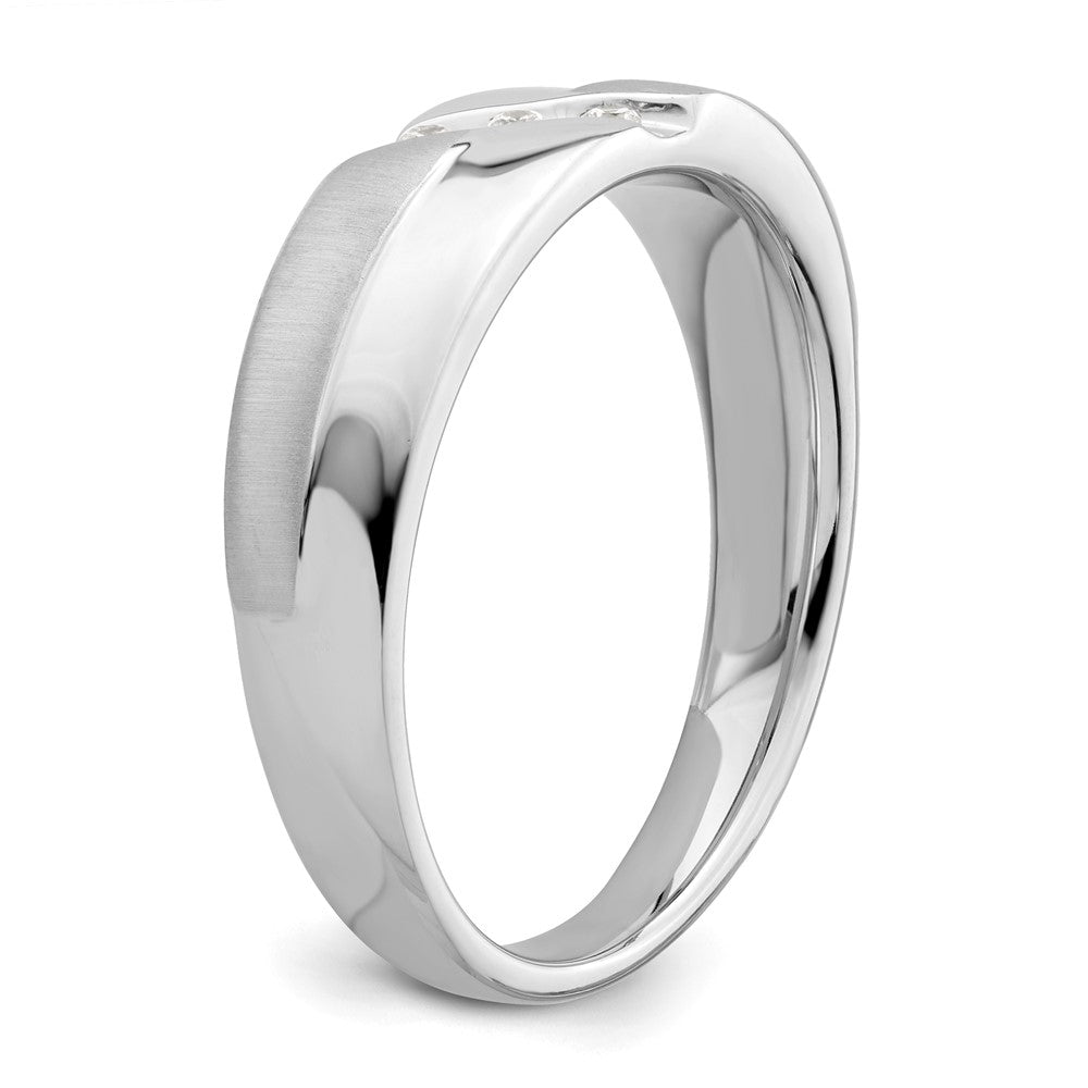 0.06ct. CZ Solid Real 14K White Gold Satin & Polished Men's Wedding Band Ring