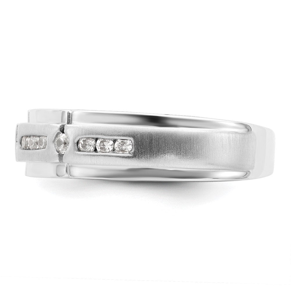 0.25ct. CZ Solid Real 14K White Gold Satin & Polished Complete Men's Ring