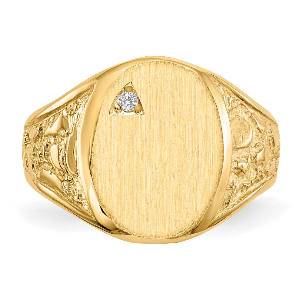 14K Yellow Gold 15.0x11.0mm Open Back AAA Real Diamond Men's Signet Ring