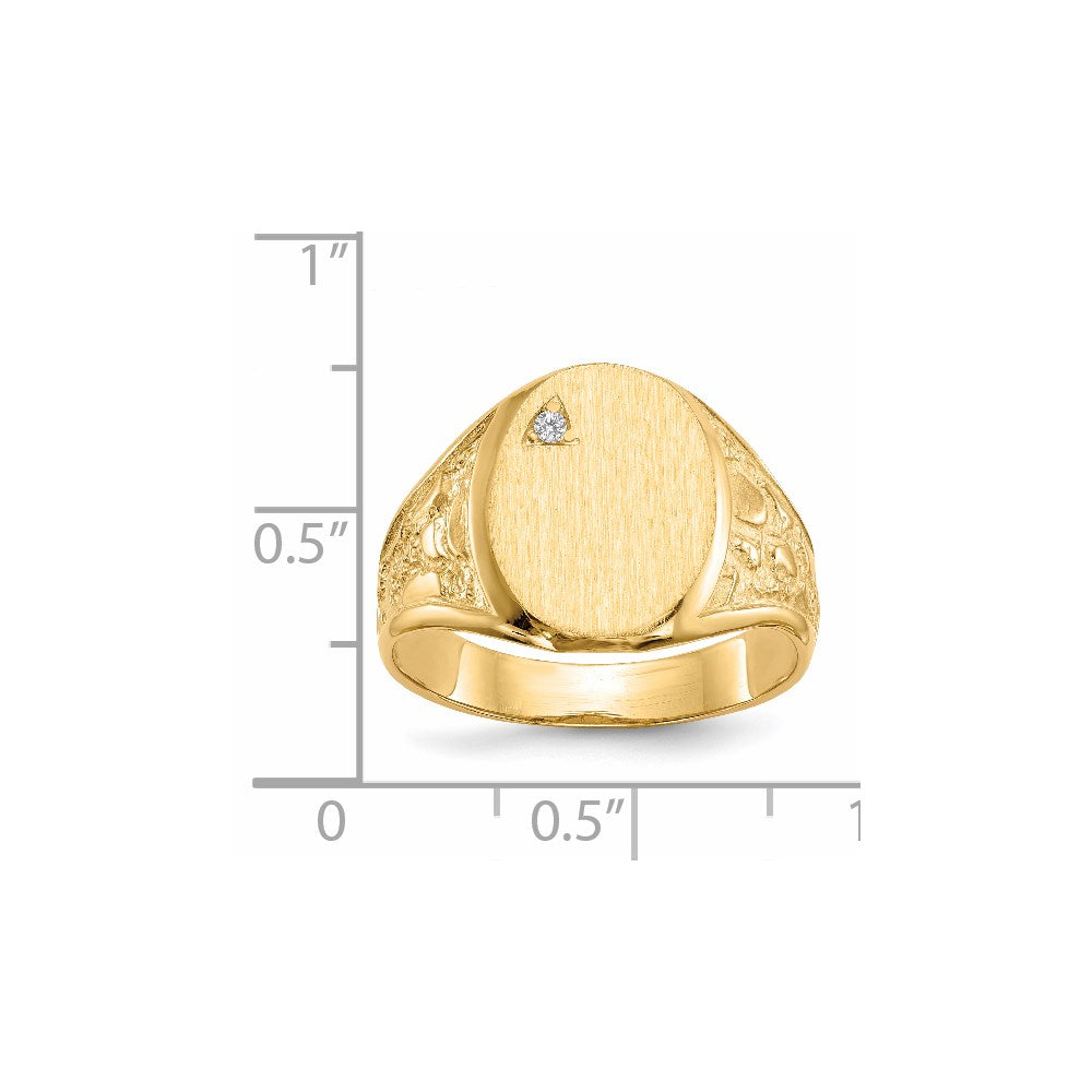 14K Yellow Gold 15.0x11.0mm Open Back AAA Real Diamond Men's Signet Ring