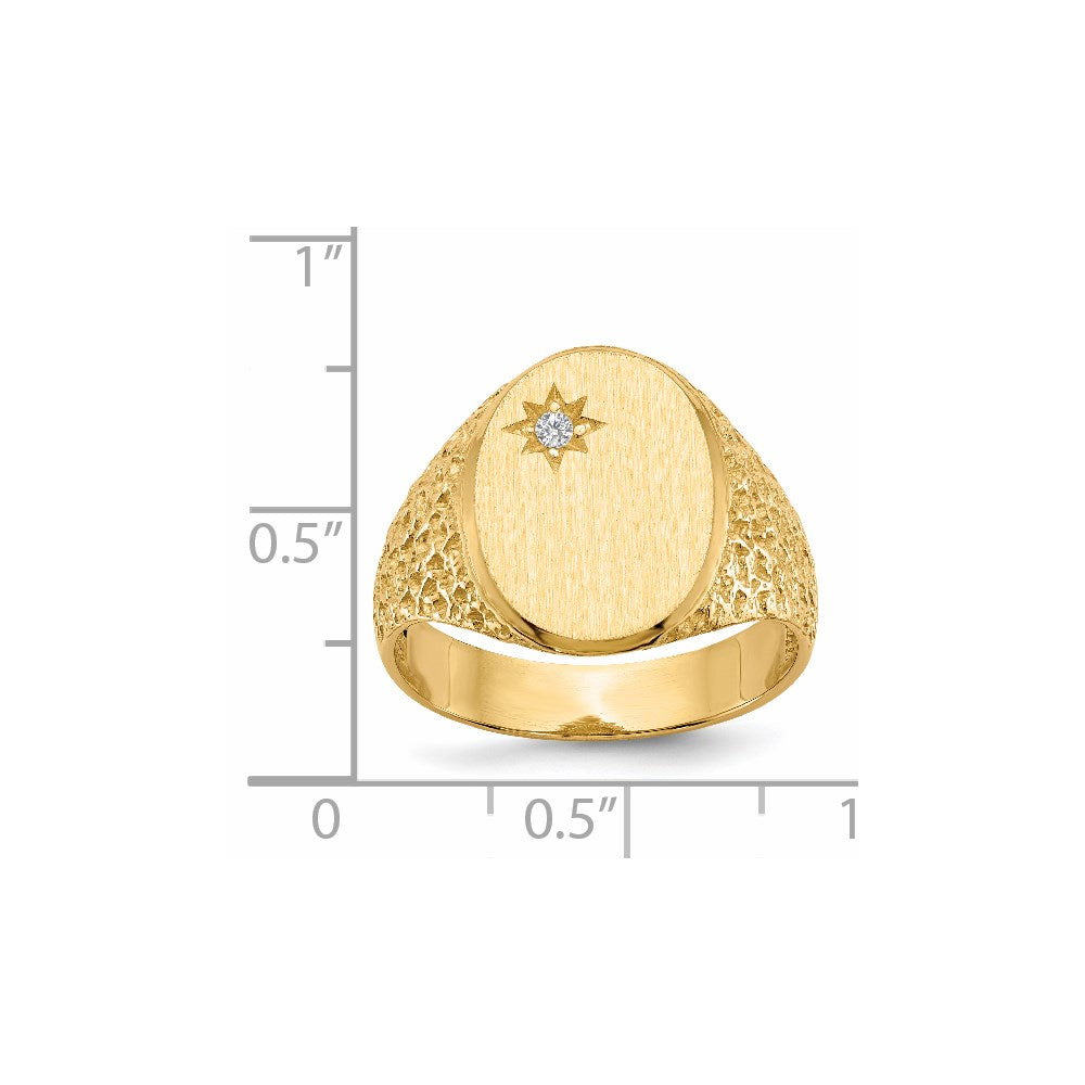 14K Yellow Gold 16.0x12.0mm Open Back AAA Real Diamond Men's Signet Ring