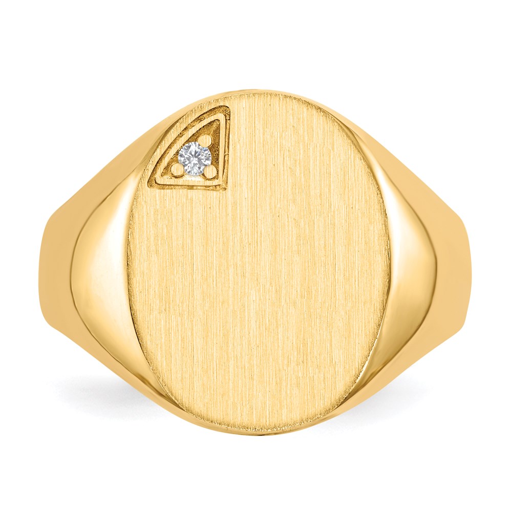 14K Yellow Gold 17.0x13.0mm Open Back AA Real Diamond Men's Signet Ring