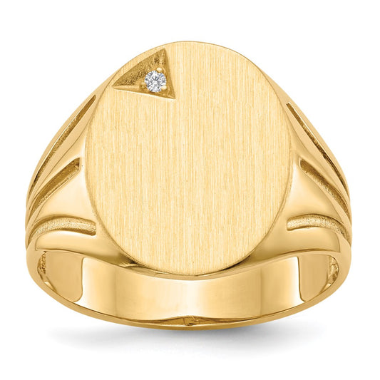 14K Yellow Gold 16.0x14.0mm Open Back AAA Real Diamond Men's Signet Ring