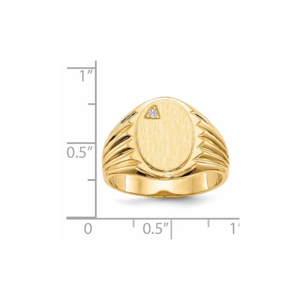 14K Yellow Gold 13.5x10.0mm Open Back VS Real Diamond Men's Signet Ring