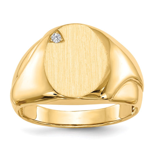 14K Yellow Gold 14.0x11.5mm Open Back AAA Real Diamond Men's Signet Ring