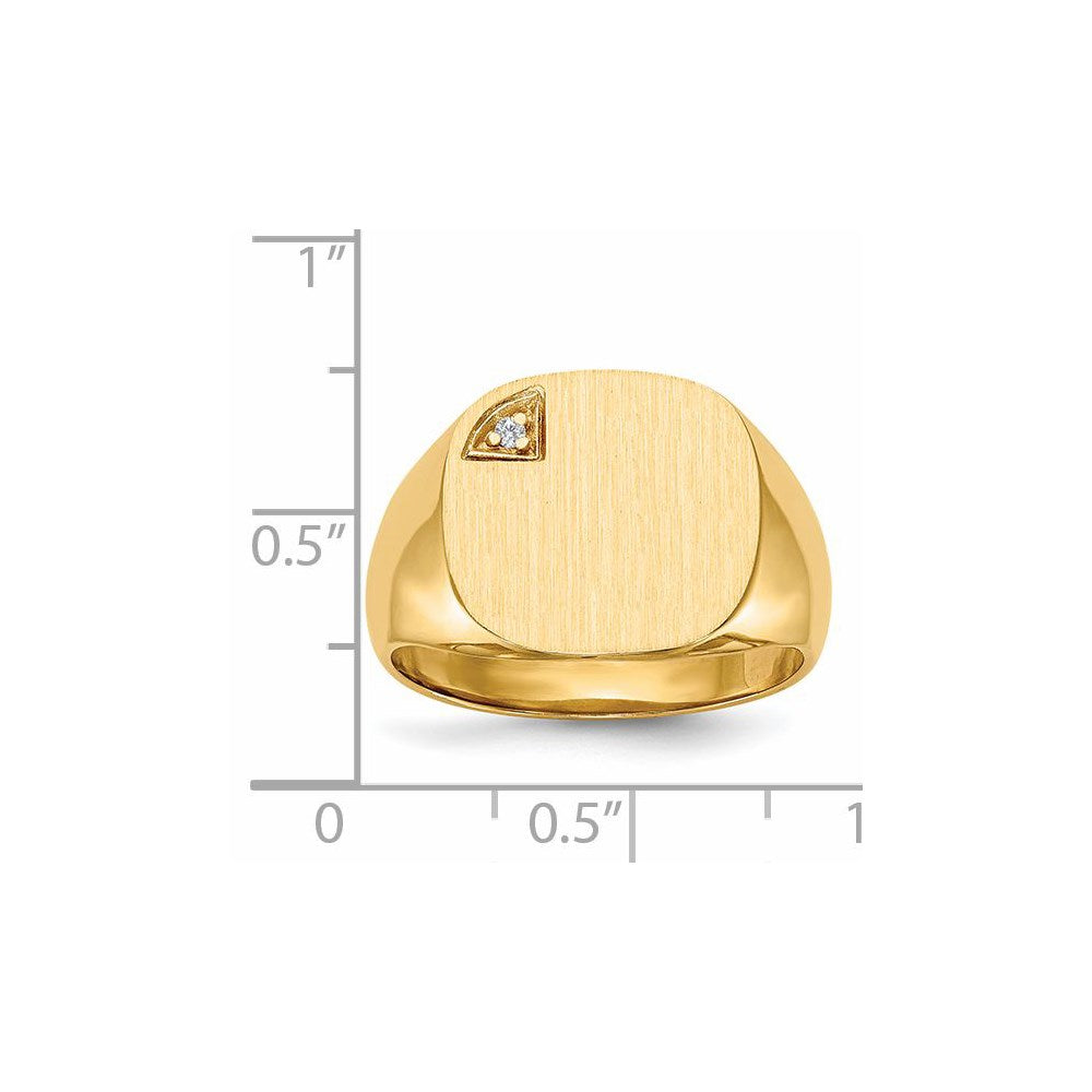 14K Yellow Gold 15.0x15.0mm Closed Back VS Real Diamond Men's Signet Ring