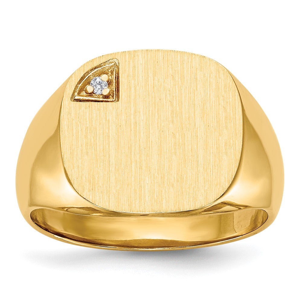 14K Yellow Gold 15.0x15.0mm Closed Back A Real Diamond Men's Signet Ring