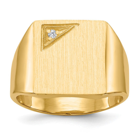 14K Yellow Gold 14.0x13.0mm Closed Back AA Real Diamond Men's Signet Ring