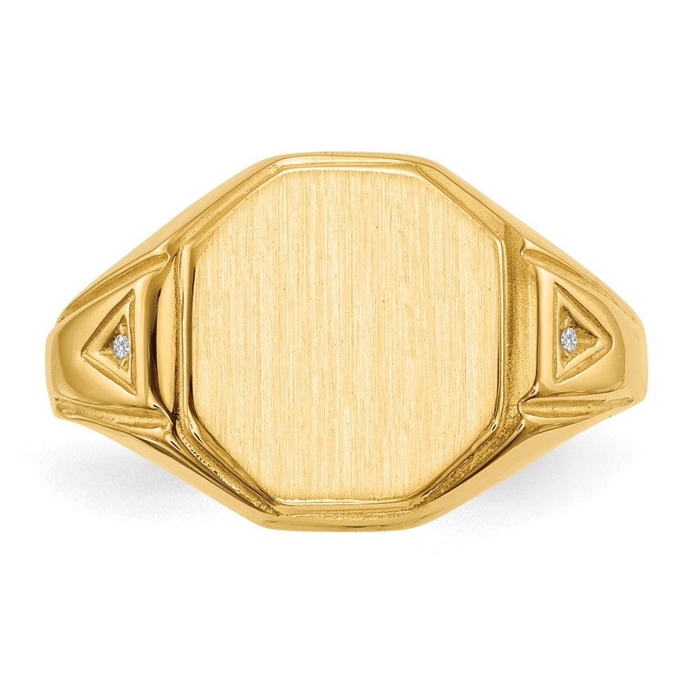 14K Yellow Gold 12.5x11.5mm Open Back VS Real Diamond Men's Signet Ring