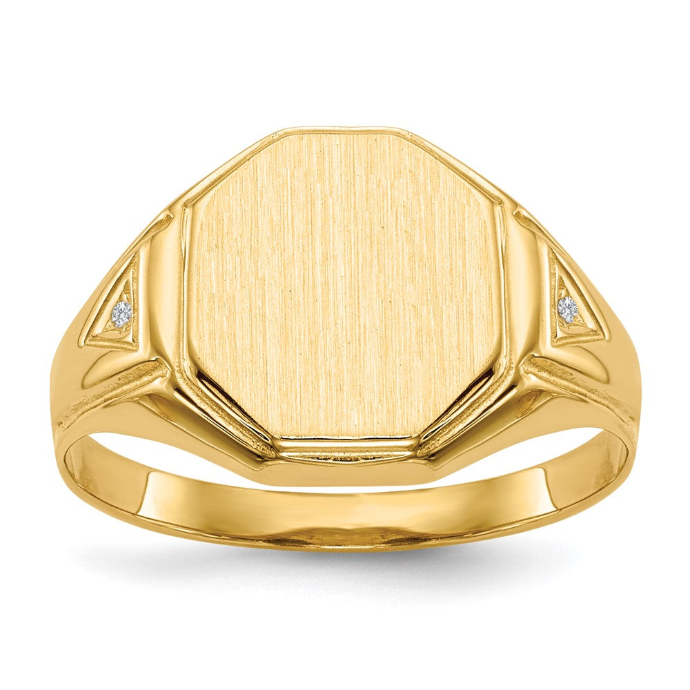 14K Yellow Gold 12.5x11.5mm Open Back AAA Real Diamond Men's Signet Ring