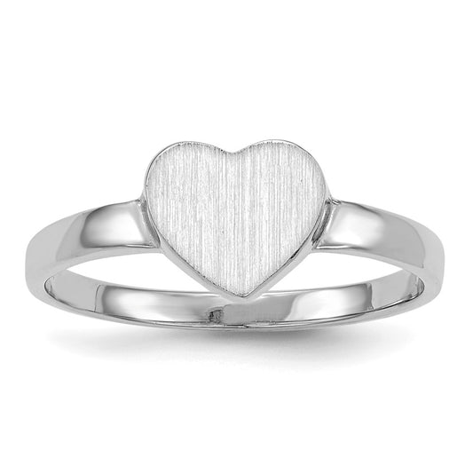 14k White Gold 7.0x6.0mm Open Back Heart Signet Ring