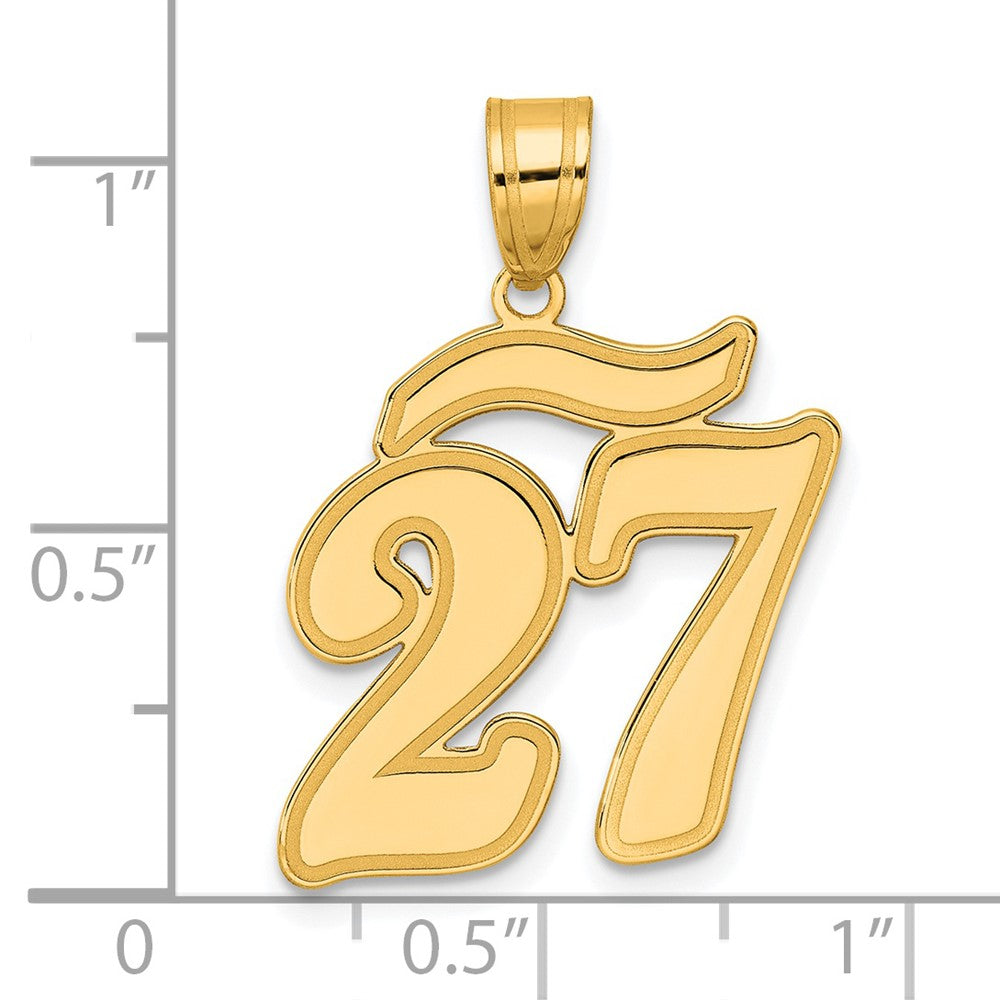 14k Yellow Gold Brushed Border Script Number 27 Pendant