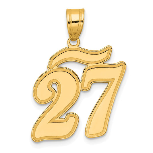 14k Yellow Gold Brushed Border Script Number 27 Pendant